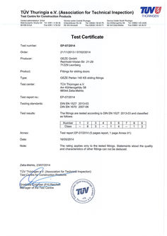 TÜV inspection certificate EP- -07/2014 Perlan 140 KS