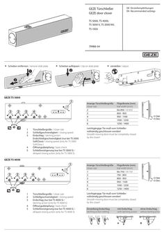 Supplementary sheet - recommended settings for overhead door closer TS 1500 - 5000