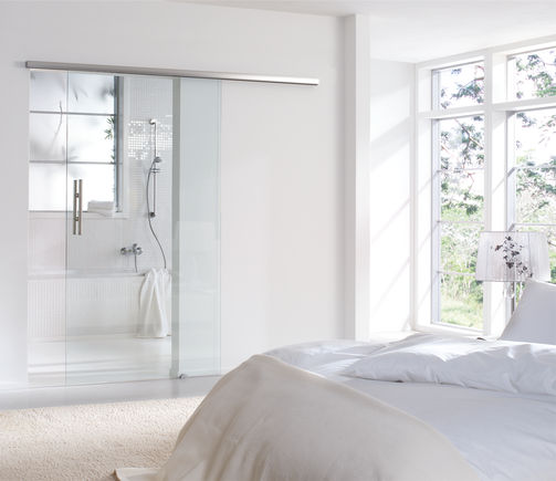 平移门系统 Levolan 60, 安装在住宅楼宇中 平移门配件 重 60 kg 的沉重玻璃门扇，带单侧或双侧减震，用于们，使门轻柔地制动并自动移动到末端位置