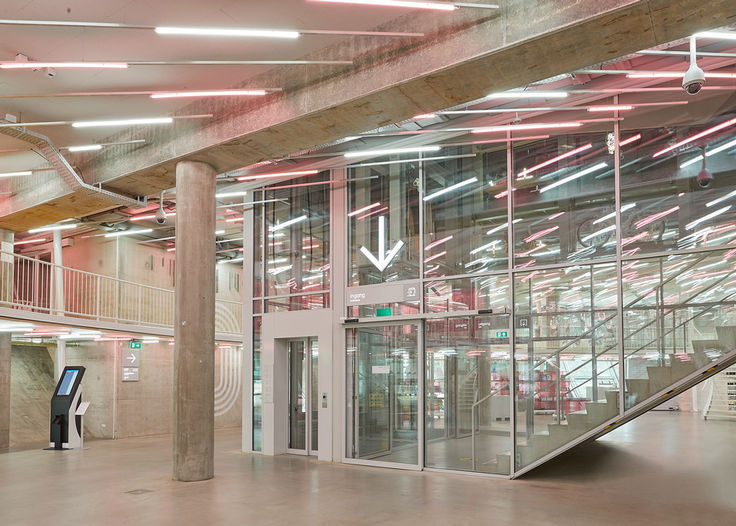 View of sliding doors to the staircase at the Boijmans Van Beuningen museum art warehouse