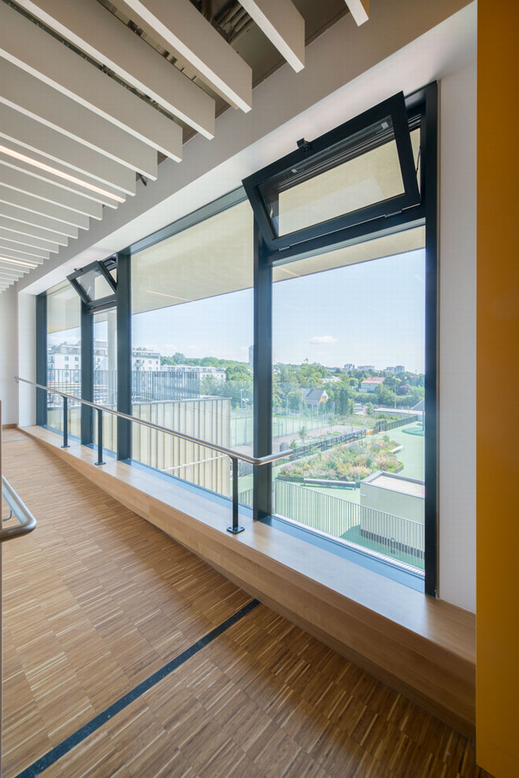 Detailed view of a tilted window in the school centre of the Grundäckergasse secondary school in Vienna