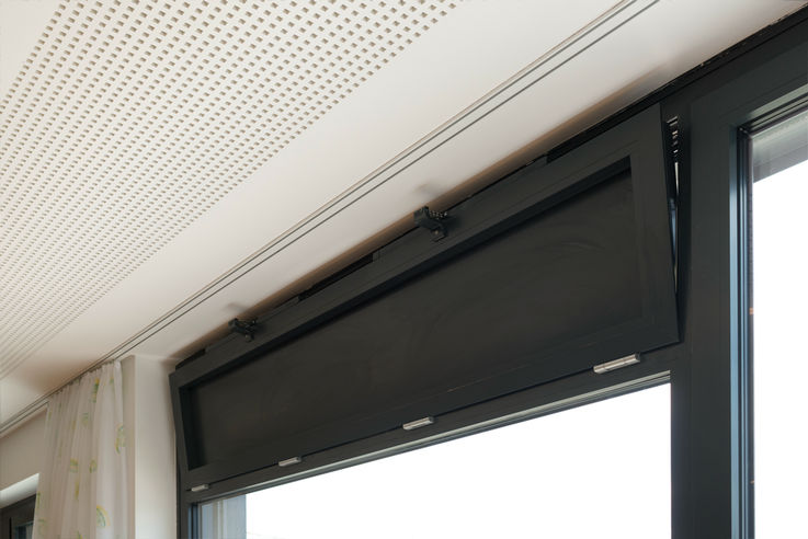 Detailed view of a tilted window in the school centre of the Grundäckergasse secondary school in Vienna