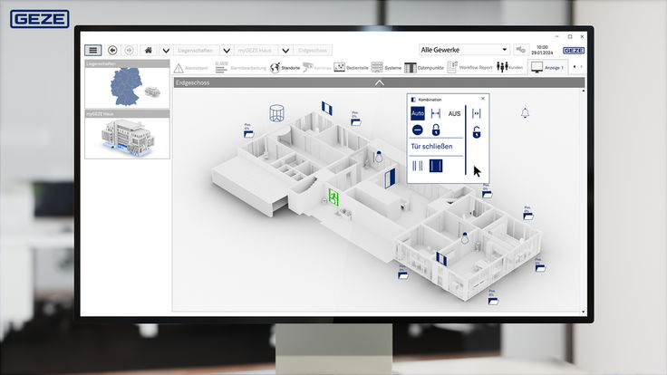 View of a screen interface in the myGEZE Visu visualisation software