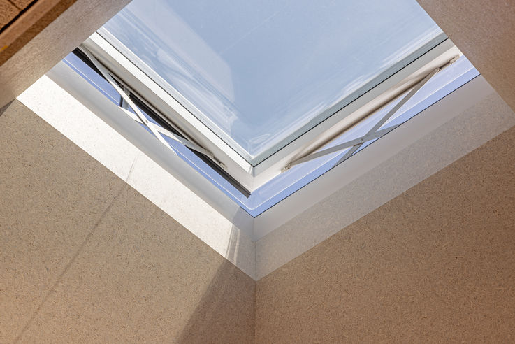 View of a tilted roof window from below