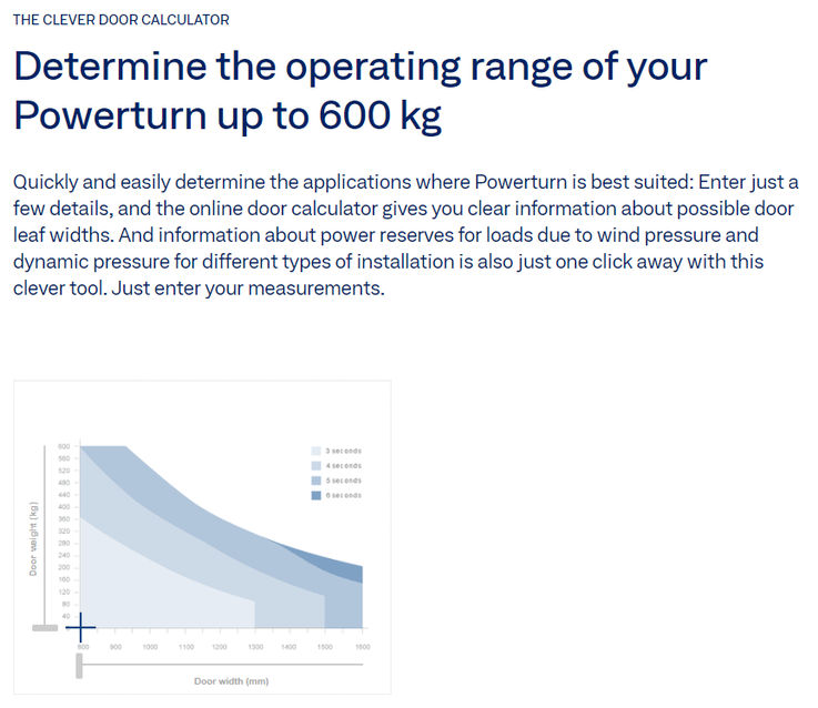 Powerturn 门计算器屏幕截图