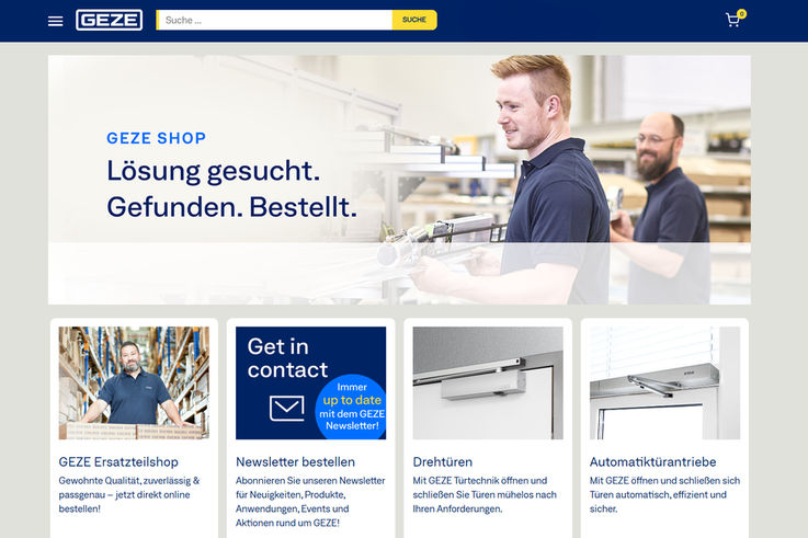 Screenshot of the new GEZE online shop